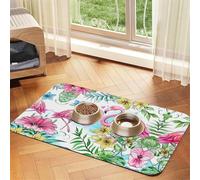 Flamingo Flowersprint Pet Absorbent Leather Tablecloth,Wipe Clean Quick Dry,Food Mat For Small Animals