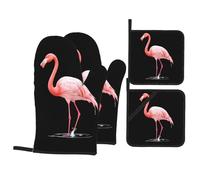 Flamingo Gently Touching The Water Picture Kitchen Baking Set of 4 - Insulated Oven Mitt and Pot Holders Anti-scalding and Heat Insulation