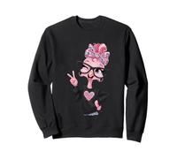 Flamingo Girl Winking Peace Sign Pink Pop Graphic Playful Sweatshirt