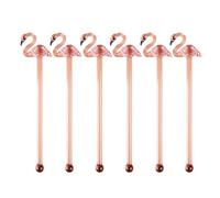Flamingo Glass Stirrers Creative Swizzle Sticks, 6-PCS Cute Swizzle Sticks - Reusable Drink Stir Sticks, Clear Cocktail Stirrers with Pink Flamingo Toppers, Perfect for Tea, Juice & Parties
