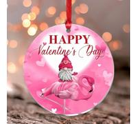 Flamingo Gnome Valentine's Day Window Pendant Swedish Tomte Gnome Scandinavian Wall Art Acrylic Panel Keepsake Window Hanging Decor Funny Clear Round Acrylic Ornament Pendant for Neighbor Friends