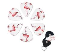 Flamingo Guitar Picks 6 Pack, 0.96mm Thickness Celluloid Bass Pick with Leather Guitar Pick Holder Keychain Abstract Art Pics Plectrum for Acoustic Electric Guitar, Ukulele, Bass