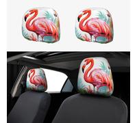 Flamingo Hand Painted Watercolor Car Headrest Cover 2 PCS, Funny Auto Front Seat Head Rest Protector, Universal Car Headrest Protector Elastic, Personalized Seat Cover Headrest Trim for Most Cars