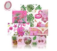 Flamingo Hawaii Wrapping Paper, Pink Flamingo & Hawaiian Monstera Gift Wrap Paper, Summer Jungle Tropical Design For Aloha Party, Birthdays, 6 Sheets Papers with A Roll of Pink Ribbon