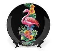 Flamingo Hawaiian Flowers Bone China Decorative Plate Ceramic Plates Wall Decor with Display Stand 7inch