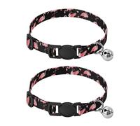 Flamingo Heart Black Collar for Kitten, 2 Pack Decorative Pet Collar with Bell