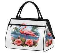 Flamingo Hibiscus Coconut Tree Travel Duffle Bag, Waterproof Weekender Carry-On Bag Large Capacity Overnight Duffel Sport Gym Bag for Women & Men