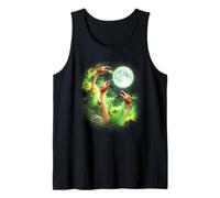 Flamingo Howling at The Moon Green tie dye 3 Flamingos Tank Top