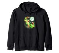 Flamingo howling at the moon green tie dye 3 flamingos Zip Hoodie