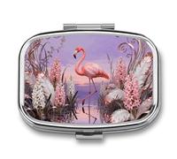 Flamingo Hyacinth Pill Box 2 Compartments Portable Travel Pill Case Mini Medicine Organizer for Pocket Purse Metal Waterproof Medicine Container Holder Vitamin Fish Oil