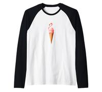 Flamingo Ice Cream Cone Funny Summer Surreal Art Raglan Baseball Tee