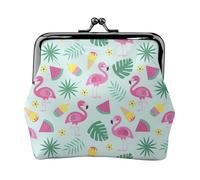 Flamingo Ice Cream Fruit Print Coin Purse for Women Compact Kiss Lock Coin Pouch Zipper Travel Shopping Gifting