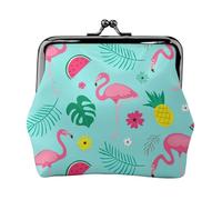 Flamingo Ice Cream Fruit Print Compact Coin Purse 4.52 x 4.13in Cute Mini Wallet with Kiss Lock Waterproof Pouch