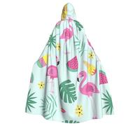 Flamingo Ice Cream Fruit Printing 57.8 Inches Length Adult Vampire Hooded Cloak,Hooded Cloak For Halloween Role Playing With Tie