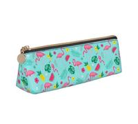 Flamingo Ice Cream Fruit Printing Triangular Leather Pencil Case with Zipper Pen Pouchfor Boys Girls Pupil for Work and School