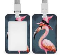 Flamingo Id Badge Holder with Lanyard, Clear Vertical Card Protector Waterproof, Breakaway Safety Neck Strap, Heavy Duty Name Tag Holder for Nurse Teacher Officer Staff Women Men