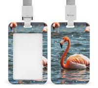 Flamingo Id Badge Holder with Lanyard, Clear Vertical Card Protector Waterproof, Breakaway Safety Neck Strap, Heavy Duty Name Tag Holder for Nurse Teacher Officer Staff Women Men