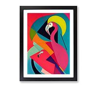 Flamingo In Abstract No.4 Framed Print | A2 Black Framed Wall Art | Ready to Hang | Abstract Animal Picture | Living Room Bedroom Lounge Office
