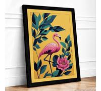 Flamingo in Bloom Tropical Framed Wall Art Print A3 (42×29.7cm) Black, Wall Decor for Living Room, Bedroom, Office & Home, Ready to Hang, Art Gift