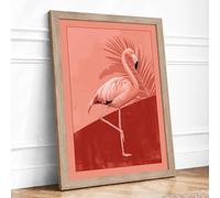 Flamingo in Profile Minimalist Framed Wall Art Print A3 Oak