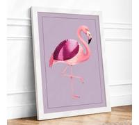 Flamingo in Profile Modern Framed Wall Art Print A1 (84.1×59.4cm) White, Wall Decor for Living Room, Bedroom, Office & Home, Ready to Hang, Art Gift