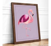 Flamingo in Profile Modern Framed Wall Art Print A2 (59.4×42cm) Walnut, Wall Decor for Living Room, Bedroom, Office & Home, Ready to Hang, Art Gift