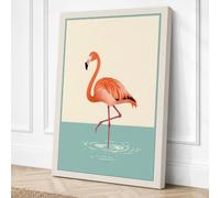 Flamingo in Shallow Water Canvas Wall Art Print 18x12 Inch (46 x 30 cm)