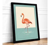 Flamingo in Shallow Water Coastal Framed Wall Art Print A4 (29.7×21cm) Black, Wall Decor for Living Room, Bedroom, Office & Home, Ready to Hang, Art Gift
