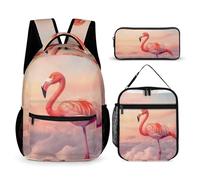 Flamingo in The Sky Printed Dayback Set with Lunch Bag And Pencil Case Lightweight Classic Backpack Set 3pcs