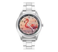 Flamingo in The Sky Quartz Watch for Men Stainless Steel Bands Classic Trendy Wristwatches Daily Business