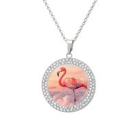 Flamingo in The Sky Trendy Diamond Necklace for Women Shiny Jewel Pendant Charms Holiday