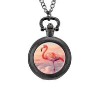 Flamingo in The Sky Vintage Pocket Watches Roman Numerals Quaretz Watch with Chain Christmas Birthday Gifts Black-Style