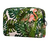 Flamingo in The Tropical Leaves Jungle Cosmetic Bag for Women, Travel Toiletries Bags Large Makeup Handy Pouch Organiser Bag with Zipper