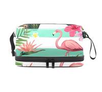 Flamingo in The Tropical Plants Jungle Double Layer Cosmetic Bag for Women and Girls, Travel Toiletry Bag Makeup Handy Pouch Organiser Bag with Brush Compartment