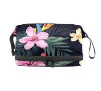 Flamingo in The Tropical Plants Jungle Double Layer Cosmetic Bag for Women and Girls, Travel Toiletry Bag Makeup Handy Pouch Organiser Bag with Brush Compartment