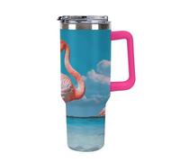 Flamingo in Water 40 Oz Tumbler with Handle And Flip Straw, Vacuum Insulated Stainless Steel Tumbler Cups, Travel Coffee Mug, Dishwasher Safe & Bpa-Free, Reusable Water Bottle(Light Rose Red)