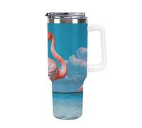 Flamingo in Water 40 Oz Tumbler with Handle And Flip Straw, Vacuum Insulated Stainless Steel Tumbler Cups, Travel Coffee Mug, Dishwasher Safe & Bpa-Free, Reusable Water Bottle(white)