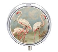 Flamingo in Water Pill Box Medicine Pill Organizer 3 Compartment Daily Pill Case Small Pill Container Round Pill Holder Travel Pill Box Metal Pill Case for Purse Pocket