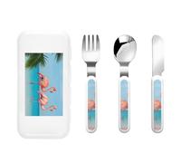 Flamingo in Water Three-Piece Set of Children's Cutlery-Safe and Durable Plastic Pp+430 Stainless Steel, Suitable for Kindergartens, Picnics, Birthday Parties and Other Scenes.