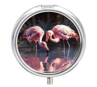 Flamingo is Drinking Water Pill Box Cute Round Pill Case Portable Medicine Tablet Vitamin Holder Organizer for Purse Pocket