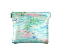 Flamingo Island Palm Tropical Women Leather Coin Purse Cute Change Wallet for Women Girls, Flamingo Island Palm Tropical, 4.33"(L) x 3.74"(W) x 0.39"(H), Classic