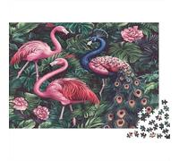 Flamingo Jungle Art-Tropical Bird Illustration 1000pc Jigsaw Featuring Unique Shapes Favourites Jigsaw As Anti-stress Puzzles for Digital Detox Activities And Retirement Gifts 52x38cm/1000pcs