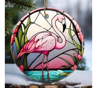 Flamingo Keepsake Ceramic Crimbo Ornaments With Ribbon Xmas Ornaments