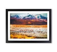 Flamingo Lake in Bolivia in Abstract Framed Print | A2 Black Framed Wall Art | Ready to Hang | Abstract Animal Picture | Living Room Bedroom Lounge Office