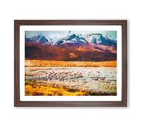 Flamingo Lake In Bolivia In Abstract Modern Art Framed Print | A2 Walnut Framed Wall Art | Ready to Hang | Abstract Animal Picture | Living Room Bedroom Lounge Office