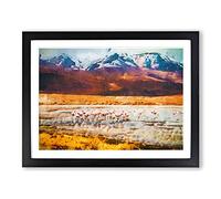Flamingo Lake In Bolivia In Abstract Modern Art Framed Print | A3 Black Framed Wall Art | Ready to Hang | Abstract Animal Picture | Living Room Bedroom Lounge Office