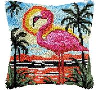 Flamingo Latch Hook Kits Pillow for Adults Throw Pillow Pre-Printed Patterns Pillowcase Needlework Crochet Yarns Latch Hooking Cushion for Sofa Decor 17x17inch(y14)