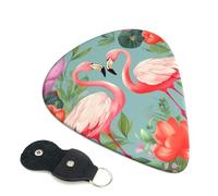 Flamingo Love Flowers 6 Pack Guitar Picks With Holder, Personalized Guitar Plectrums Non-Slip Portable Ukulele Bass Picks 0.46mm For Acoustic Guitar Lovers Gifts