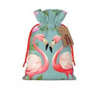 Flamingo Love Flowers Burlap Drawstring Gift Bag With Tag, Reusable Linen Pouch For Christmas, Birthday, Party, Small Gift Packaging S