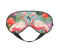 Flamingo Love Flowers Double-Sided Silk Sleep Mask, Adjustable Light Blocking Eye Mask for Travel, Men & Women, Soft Comfortable Blindfold 20x10cm